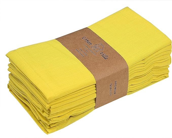 Urban Villa Yellow Napkins Solid Set of 12 Cloth Dinner Napkins Size 20x20 Inches Cloth Napkins 100% Cotton with Mitered Corners Ultra Soft Dinner Napkins