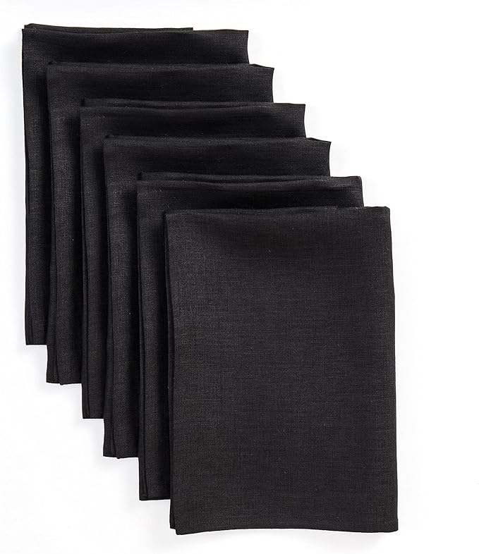 Solino Home Black Linen Napkins Set of 6-100% Pure Linen Cloth Washable Dinner Napkins 20 x 20 Inch for Fall, Autumn, Winter, Thanksgiving, Christmas, Holiday - Fete