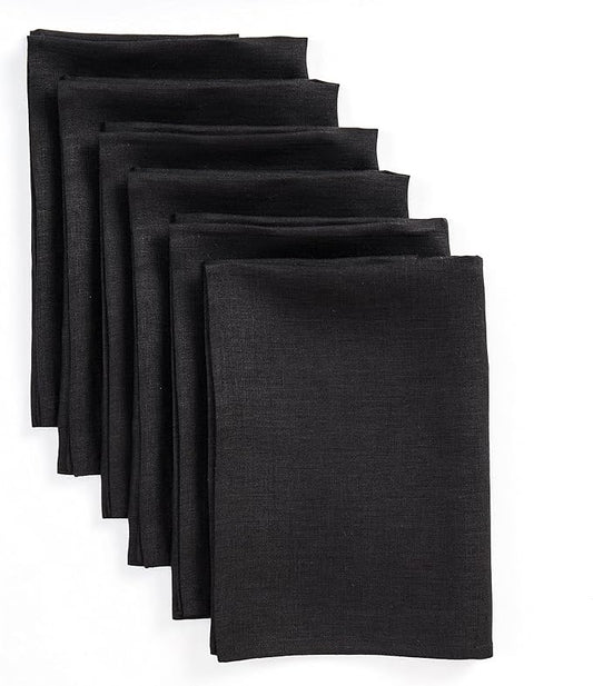 Solino Home Black Linen Napkins Set of 6-100% Pure Linen Cloth Washable Dinner Napkins 20 x 20 Inch for Fall, Autumn, Winter, Thanksgiving, Christmas, Holiday - Fete