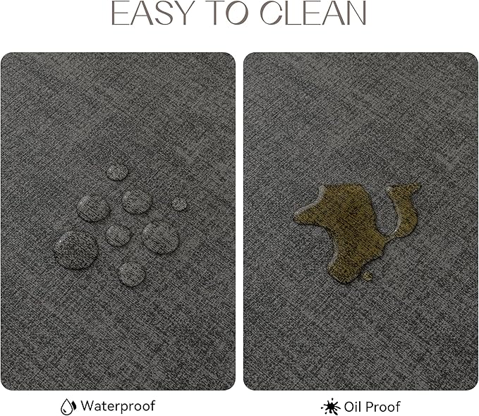 Romanstile Vinyl Placemats Set of 8-12 X 18 Inch - Heat Resistant Place Mats 100% Waterproof Oilproof Wipeable Reversible Faux Leather Table Mats for Kitchen/Dining/Party/Outdoor, Charcoal