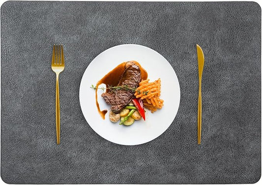 ICEDOG 12"x17" Waterproof PU Placemats - Faux Leather Heat-Resistant & Reversible Table Mats | Oil-Proof, Non-Slip for Kitchen, Dining, Outdoor BBQ (6, Black)