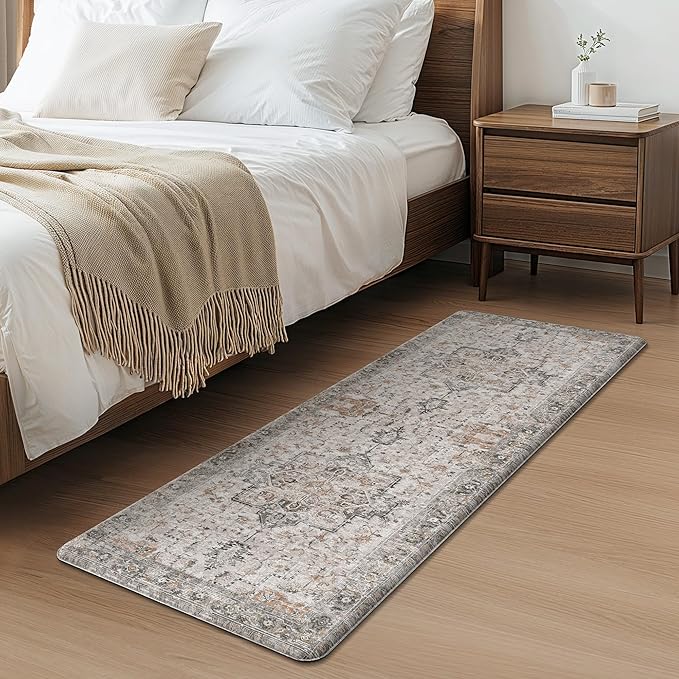 GENIMO Kitchen Mats for Floor, Washable Anti Fatigue Mat for Cushioned, 17.3"x47", Waterproof Kitchen Rugs, Non Slip Foam Comfort Standing Mat Rug for Home, Runner, Sink, Laundry, LightTaupeBrown