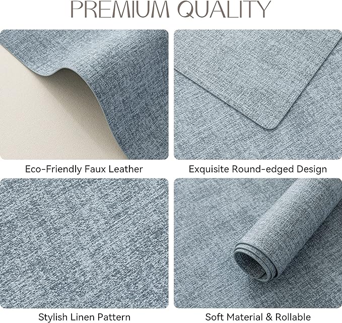 Romanstile Vinyl Placemats Set of 8-12 X 18 Inch - Heat Resistant Place Mats 100% Waterproof Oilproof Wipeable Reversible Faux Leather Table Mats for Kitchen/Dining/Party/Outdoor, Sky Blue