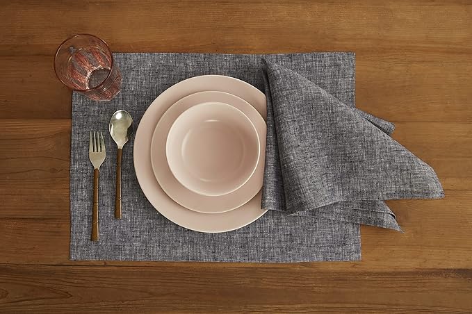 Solino Home Linen Placemats Set of 4-100% Pure Linen Chambray Black Cloth Placemats 14 x 19 Inch for Fall, Autumn, Winter, Thanksgiving, Holiday - Athena