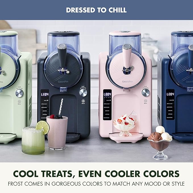 GreenPan Frost Ice Cream Machine & Frozen Drink Maker, Soft Serve, Slushie, Sorbet, Milkshakes & Cocktails, No Freezer Needed, 15-in-1, 7 Textures, Quiet & Rapid, Easy Clean, Family Size, Berry Blue