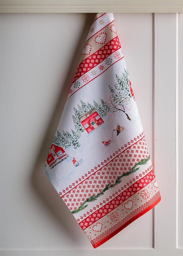 Maison d' Hermine Kitchen Towels Set of 3 100% Cotton 20" x 27.5" Reusable Cloth Tea Dish Towels Absorbent with Hanging Loop for Kitchen Dining Thanksgiving Christmas Decorations (Rural Christmas)