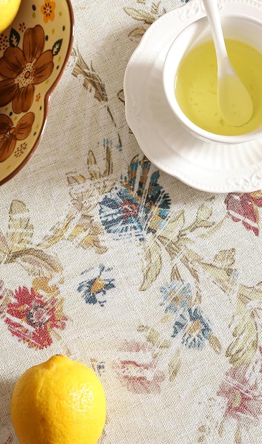 patdrea Designer Red Tablecloth for Rectangle Tables,Vintage Linen with Animals and Flowers Pattern Tablecloths,Farmhouse Floral Table Cover Cloth Decor for Kitchen Dining Christmas,55"*71"