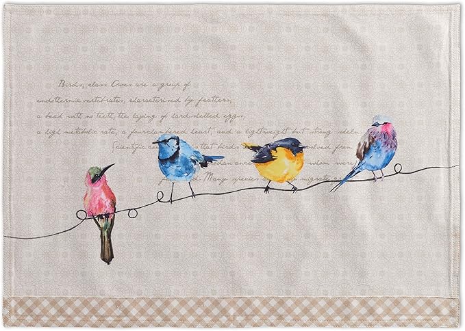 Maison d' Hermine Placemats Set of 2 100% Cotton Washable Cloth Place Mats, Reusable Table Mats for Kitchen Dining Decoration, Party, Wedding, Restaurant Spring/Summer (Birdies On Wire, 13" x 19")