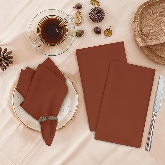 Ruvanti Cloth Napkins Set of 12, 18x18 Inches, Napkin Cloth Washable, Soft & ‎Absorbent 100% Cotton Napkins, Perfect for Wedding, Christmas, ‎Thanksgiving, and Dinner - Rust