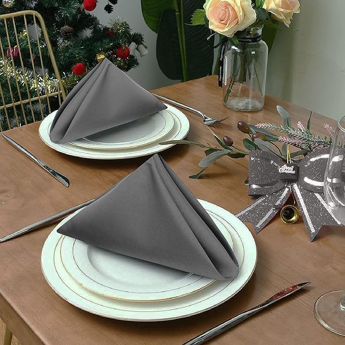 Ruvanti Cloth Napkin Set of 12, 18x18 Inch Soft & Absorbent Cotton Enrich Dinner Napkins for Hotel, Wedding Parties, Napkin-Everyday -Charcoal Grey