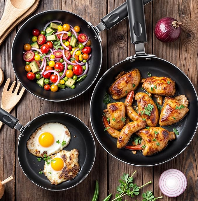 Utopia Kitchen Nonstick Cookware 3 Piece Omelette Pan Skillet Set, Nonstick Frying Pans with Induction Bottom, 8, 9.5 & 11 Inches Frying Pans with Bakelite Handles, PFOA Free, Grey