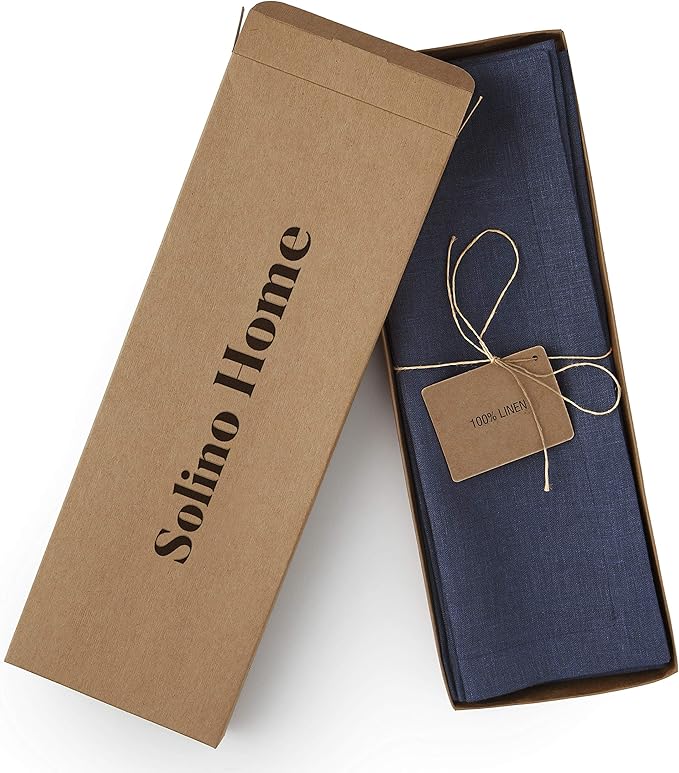 Solino Home Navy Blue Placemats Set of 4 - 100% Pure Linen Placemats 14 x 14 Inch for Fall, Autumn, Thanksgiving, Winter - Fete