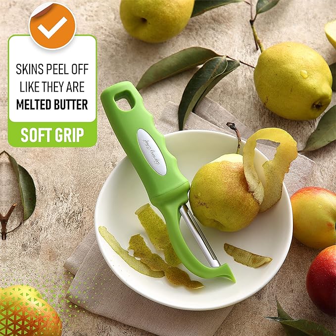 Spring Chef Premium Green Swivel Vegetable Peeler Set of 2, Stainless Steel Apple Peeler for Kitchen with Soft Grip Handle, Dishwasher Safe, Perfect for Potato, Carrot, Veggie, Fruit, Apple, Mango