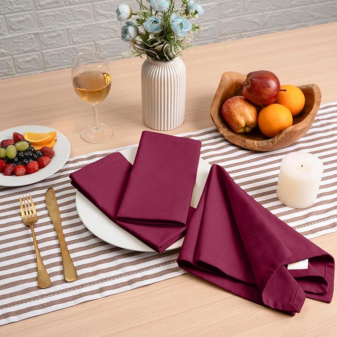 Blue Needles Solid Cloth Napkins Set of 6 Burgundy 100% Cotton Dinner Napkins 18x18 inches - Soft, Reusable, Absorbent & Washable Fall Thanksgiving Linen, Ideal for Events, Parties & Everyday Use