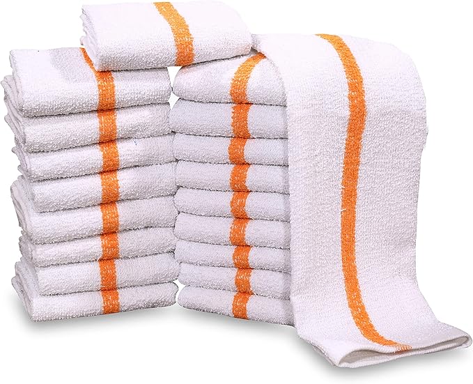 60 PC New Cotton Blend White Restaurant Bar Mops Kitchen Towels (5 Dozen) (60, Gold Stripe)