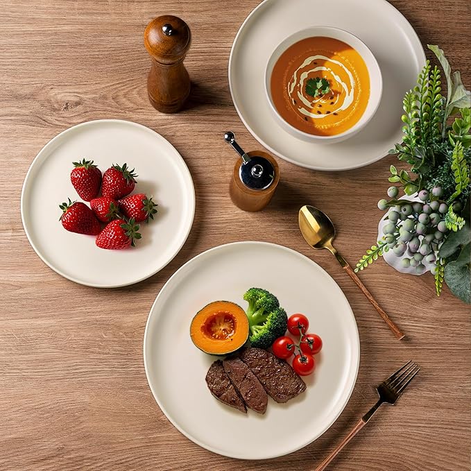 AmorArc Stoneware Dinnerware Sets, Wavy Rim Ceramic Plates and Bowls Sets, Highly Chip and Crack Resistant | Dishwasher & Microwave & Oven Safe Dishes set, Service for 8 (24pc)