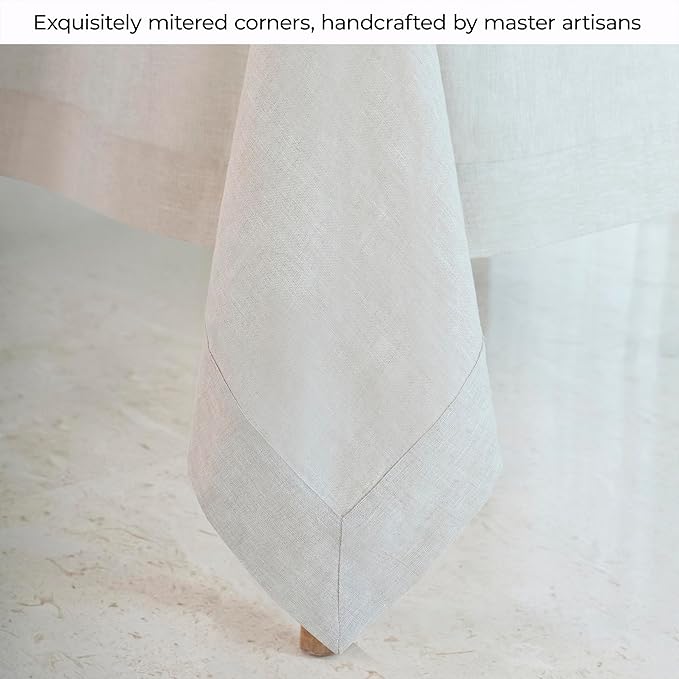 D'Moksha Homes Linen Tablecloth for Rectangle Tables 60 x 144 Inch - 100% Pure Linen Light Natural Table Cloth - Machine Washable Cloth Tablecloth for Fall, Autumn and Halloween