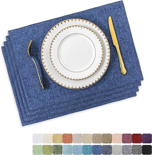 Home Brilliant Set of 4 Placemats Blue Placemats Heat Resistant Dining Table Place Mats Kitchen Table Mats, Navy Blue