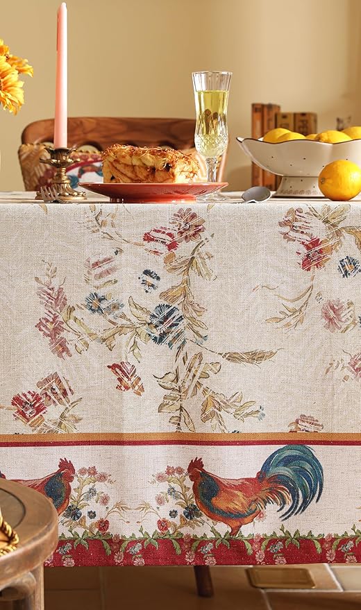 patdrea Designer Red Tablecloth for Rectangle Tables,Vintage Linen with Animals and Flowers Pattern Tablecloths,Farmhouse Floral Table Cover Cloth Decor for Kitchen Dining Christmas,55"*87"