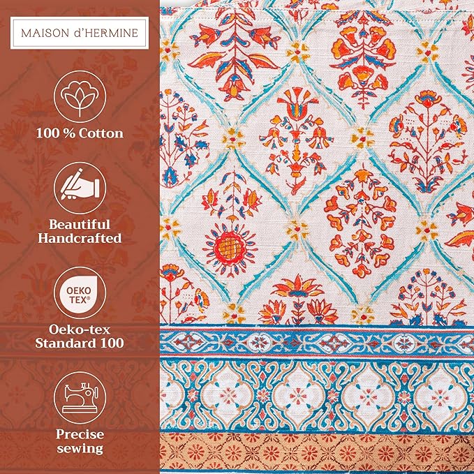 Maison d' Hermine Placemats Set of 4 100% Cotton Washable Cloth Place Mats, Reusable Table Mats for Thanksgiving Christmas Decorations Kitchen Dining Party Wedding Restaurant (Romane, 13" x 19")