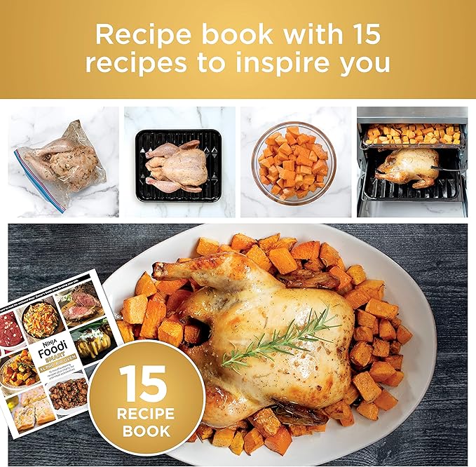 Ninja DT251 Foodi 10-in-1 Smart XL Air Fry Oven, Bake, Broil, Toast, Roast, Digital Toaster, Thermometer, True Surround Convection up to 450°F, includes 6 trays & Recipe Guide, Silver