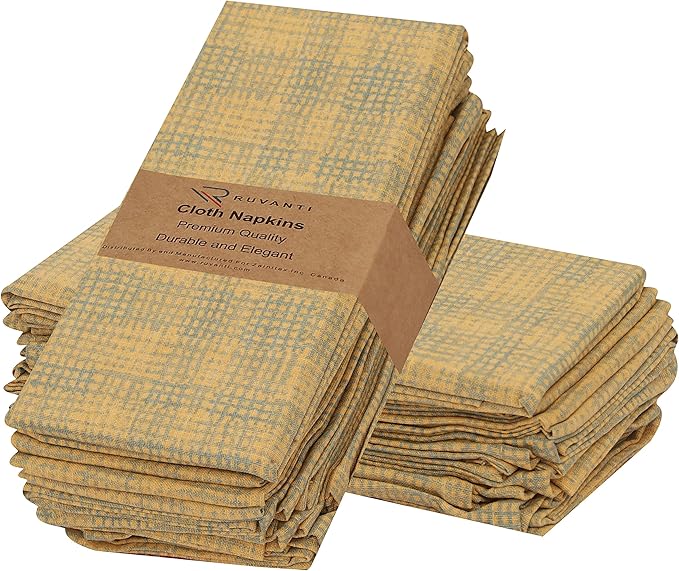 RUVANTI Cloth Napkins Set of 12 Cotton 100%, 18x18 Inches Napkins Cloth Washable, Soft, Absorbent. Cotton Napkins for Parties, Christmas, Thanksgiving, Weddings, Dinner Napkins Cloth - Wet Net