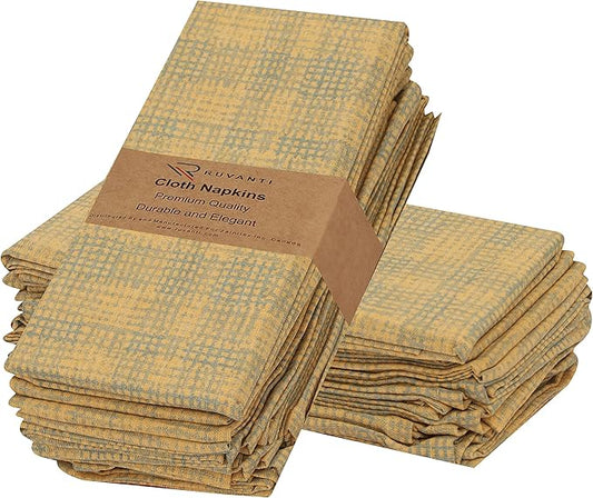 RUVANTI Cloth Napkins Set of 12 Cotton 100%, 18x18 Inches Napkins Cloth Washable, Soft, Absorbent. Cotton Napkins for Parties, Christmas, Thanksgiving, Weddings, Dinner Napkins Cloth - Wet Net
