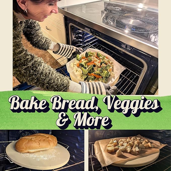 Round Pizza Stone for Oven 16 inch - Large Pizza Stone for Grill with Handles, Metal Pizza Peel & Dough Tool - Baking Stone for Bread - Oven Stones - Pizza Making Set