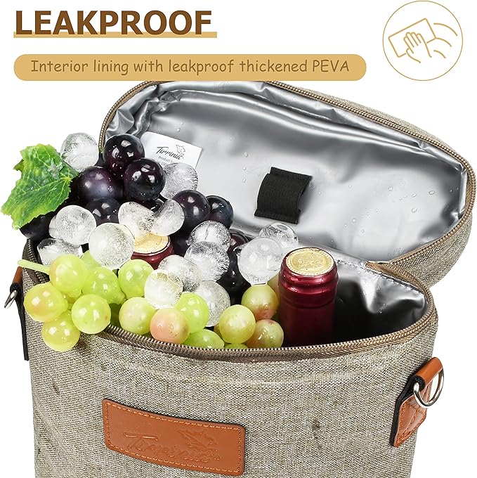 Tirrinia 2 Bottle Wine Gift Tote Carrier - Leakproof & Insulated Padded Versatile Wine Cooler Bag for Travel, BYOB Restaurant, Wine Tasting, Party, Dinner,Gift for Wine Lovers,Grey