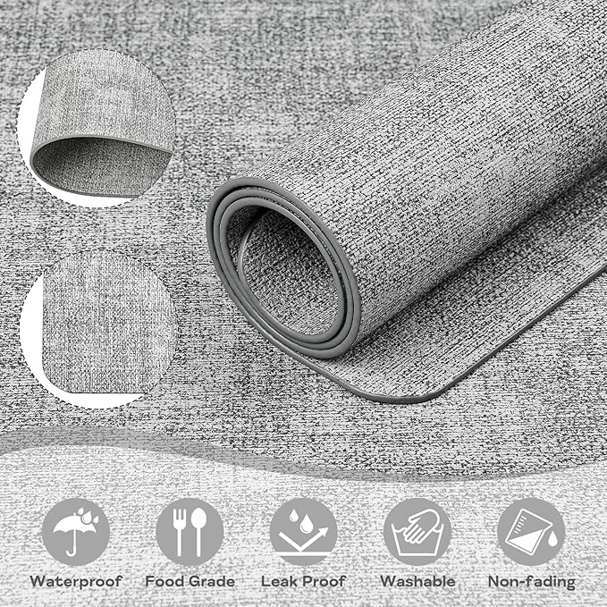 Vinly Placemats Set of 6 - Waterproof Wipeable Faux Leather Table Place Mats Heat Resistant Anti Slip Table Mats for Dining, Indoor, Outdoor, 15.8" x 11.8" (Light Grey)