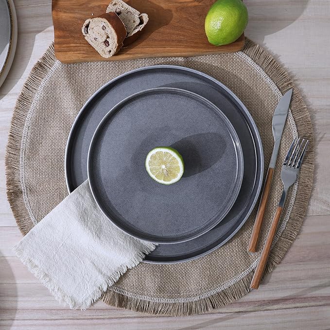 Famiware Annecy Dinner Plates and Bowls Sets, Stoneware Dinnerware Sets, Dishes Set for 6, 18 Pieces Handmade Dishware Set - Microwave & Dishwasher Safe, Double Reactive Glaze Tableware, Misty-Blue