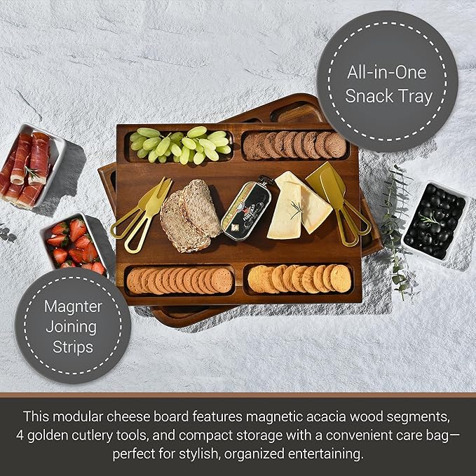 Shanik Premium Charcuterie Board - Magnetic Cheese and Meat Double-Sided Serving Tray and Cutting Board - Gift for Any Occasion Quality Assured Without Engraving