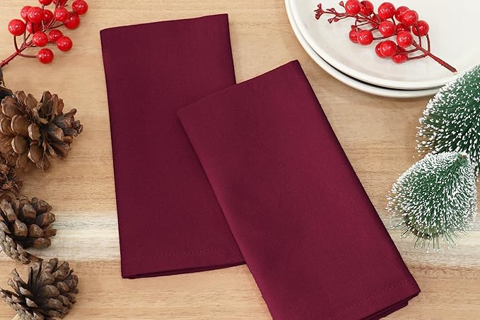 PurpleEssences Set of 6 Cloth Dinner Napkins 100% Cotton 18x18 Inch - Soft Durable Washable - Ideal for Farmhouse Party Christmas Holiday Winter - Perfect Everyday Use Table Linen - Burgundy