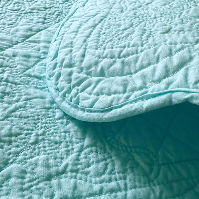 Quilted Placemats Set of 4 with Matching White Cotton Napkins – 4 Piece Table Mats & 4 Cloth Napkins – Solid Color Table Linen Set for Everyday & Holiday Dining (4, Aqua Blue)