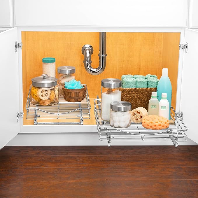 LYNK PROFESSIONAL® Pull Out Cabinet Organizer, 14" x 18" Slide Out Drawers for Kitchen Cabinets - Sliding Pull-Out Pantry Shelves – Home Shelf Organizers - Lifetime Ltd. Warranty, Chrome