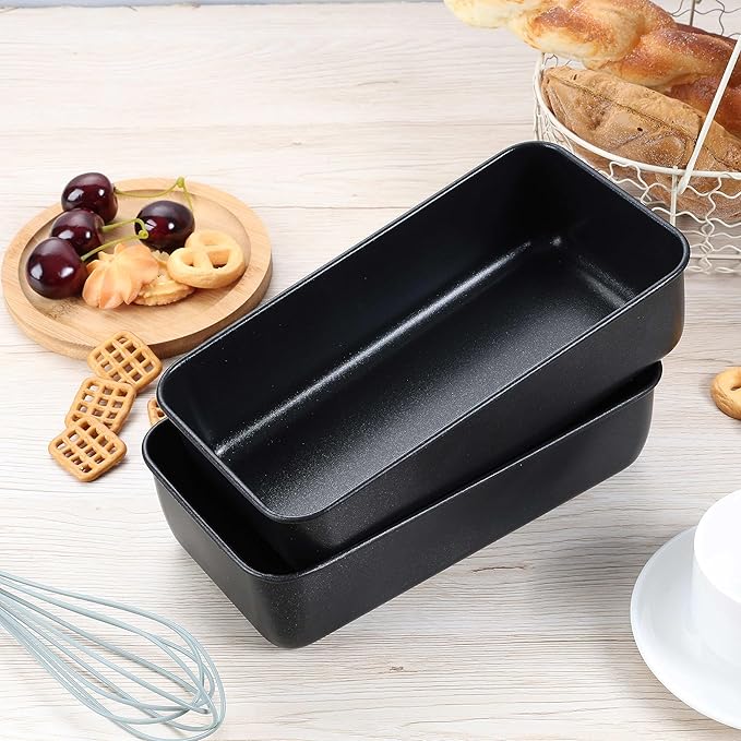 Herogo Non-Stick Loaf Pan Set of 2, Stainless Steel Rectangle Bread Loaf Pans for Homemade Bread, 9 x 5 Inch Black Meatloaf Bakeware for Baking Lasagna Brownie, Oven Safe