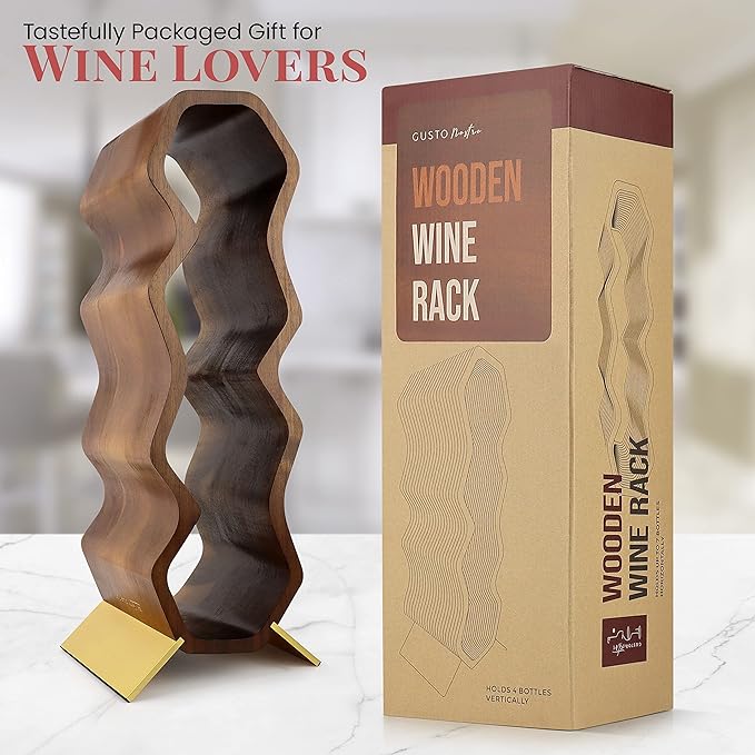 Gusto Nostro Wood Wine Rack, 7 Bottle, 2 Tier Wooden Countertop Free Standing Shelf - Bottle Holder Stand for Home Bar Tabletop, Cabinet Inserts, Kitchen, Wine Cellar Storage (Acacia)