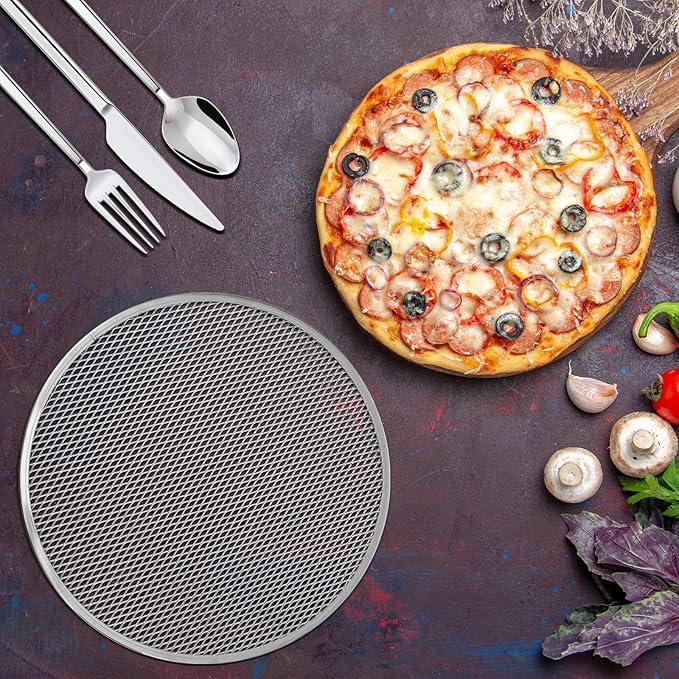 3 Pcs Pizza Screen 12 inch, Aluminum Alloy Mesh Pizza Pan with Holes, Food-Grade Screen for Oven Home Kitchen BBQ Baking Seamless Nonstick Round Baking Tray for Oven