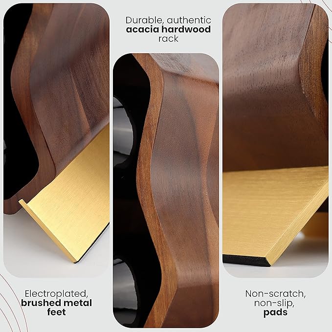 Gusto Nostro Wood Wine Rack, 7 Bottle, 2 Tier Wooden Countertop Free Standing Shelf - Bottle Holder Stand for Home Bar Tabletop, Cabinet Inserts, Kitchen, Wine Cellar Storage (Acacia)