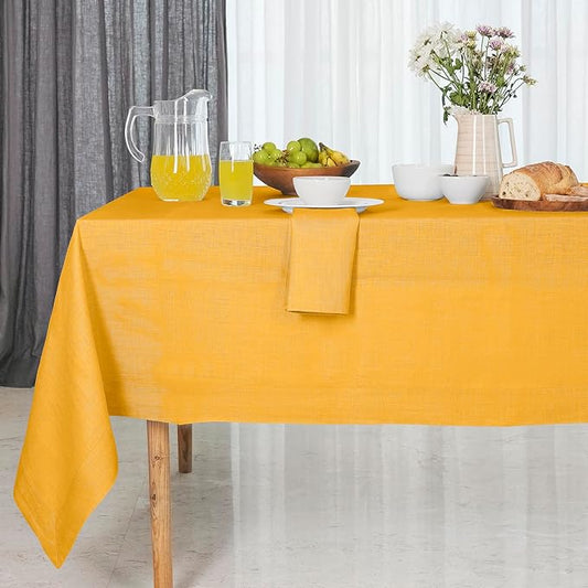 D'Moksha Homes Linen Square Tablecloth 60 x 60 Inch - 100% Pure Linen Sunflower Yellow Table Throw for Square Tables - Machine Washable Cloth Tablecloth for Fall, Autumn and Halloween