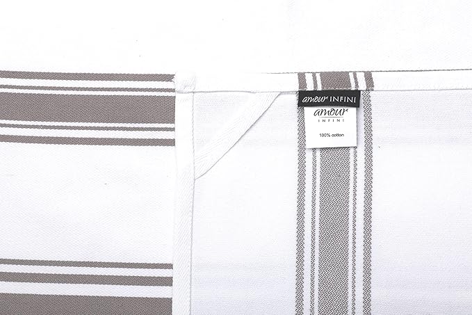 AMOUR INFINI Kitchen Towels 100% Cotton Pack of 4, Highly Absorbent Quick Drying Premium Striped Dish Towel for Kitchen with Hanging Loop Hand & Tea Towels (Beige)