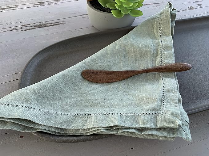 Hemstitched Linen Napkins – 20 Inch x 20 Inch – Stonewashed Pure Linen Cloth Dinner Napkins with Mitered Corners - 100% French Flax – Machine Washable - Set of 4 (Soft Sage Green)
