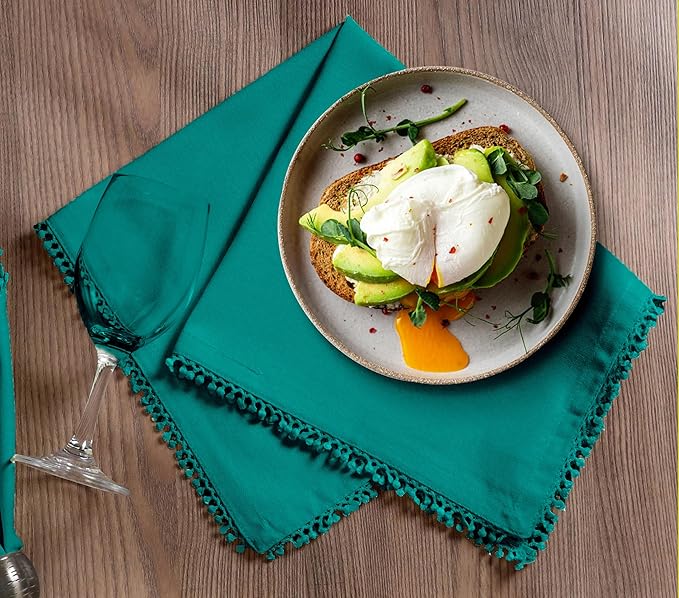 Bedding Craft Cotton Cloth Dinner Napkins Set of 12 – 18x18 Funfare with Decorative Lace Selvedge – Elegant Machine Washable Fabric Napkins for Weddings, Baby Showers, Parties & Dining