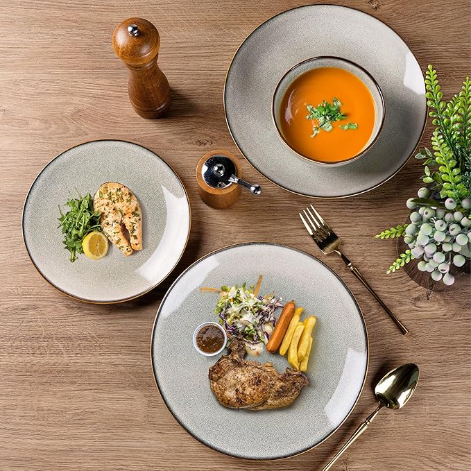 GBHOME Ceramic Dinnerware Sets for 4, 12 Pieces Stoneware Plates and Bowls Sets, Reactive Glaze Dishes -Scratch Resistant, Dishwasher&Microwave Safe