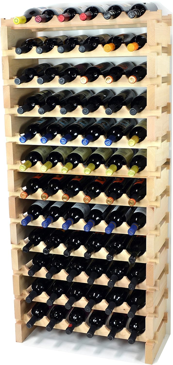 sfDisplay.com,LLC. Modular Wine Rack Beechwood 24-72 Bottle Capacity 6 Bottles Across up to 12 Rows Newest Improved Model (72 Bottles - 12 Rows)