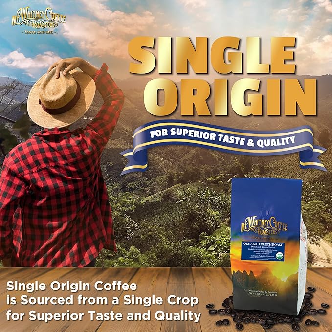 Mt. Whitney Organic French Roast, Dark Roast, Low Acid Coffee (Ground, 5 Lb)