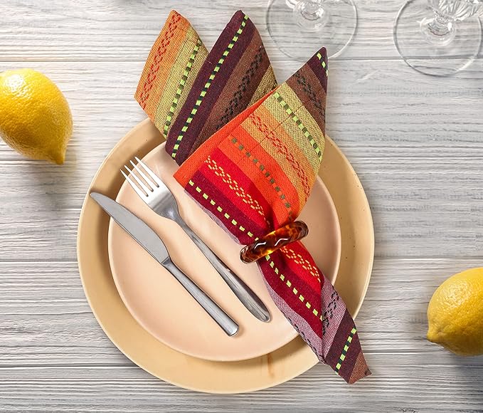 Ramanta Home Salsa Stripe Red Oversized Cloth Napkins 20x20 Inches, Cotton Soft & Durable Table Dinner Napkin Ideal for Thanksgiving, Christmas, Wedding | Washable Kitchen Fabric for Everyday Use