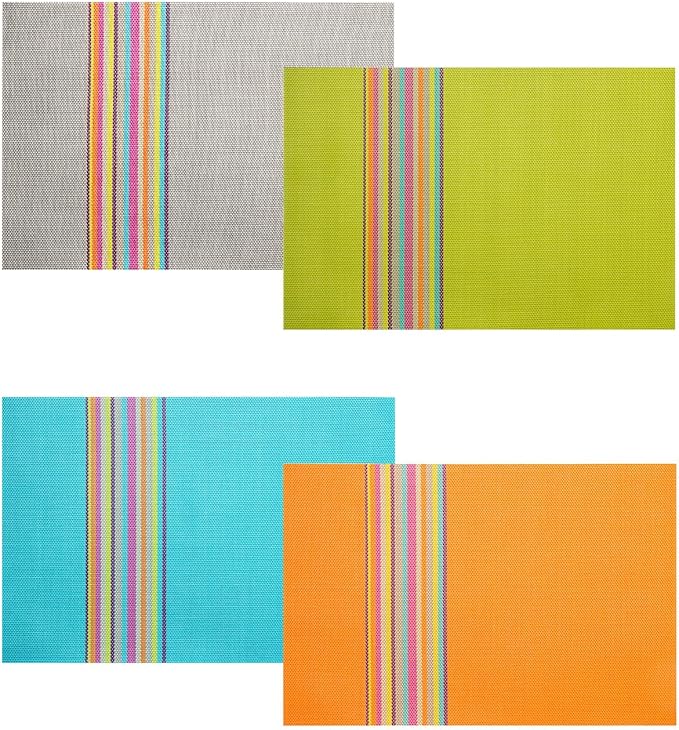 SHACOS Placemats Set of 4 Colorful Woven Vinyl Place Mats for Dining Table Reversible PVC Heat Resistant Table Mats (4, Multicolor)