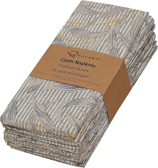 RUVANTI Cloth Napkins Set of 6 Cotton 100%, 18x18 Inches Napkins Cloth Washable, Soft, Absorbent. Cotton Napkins for Parties, Christmas, Thanksgiving, Weddings, Dinner Napkins Cloth - Leafy