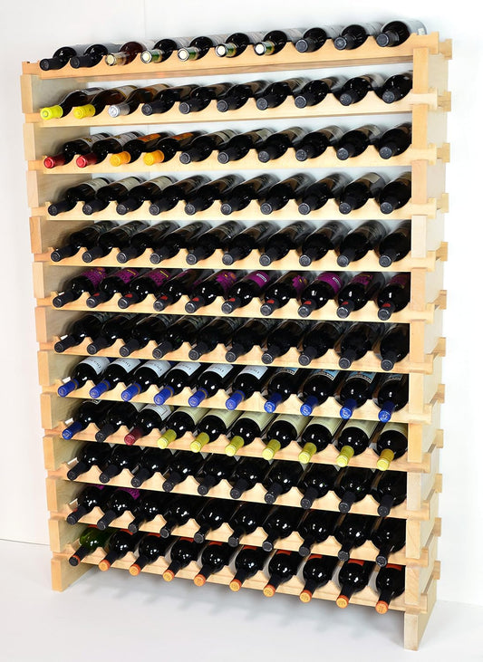 sfDisplay.com,LLC. Modular Wine Rack Beechwood 40-120 Bottle Capacity 10 Bottles Across up to 12 Rows Newest Improved Model (120 Bottles - 12 Rows)
